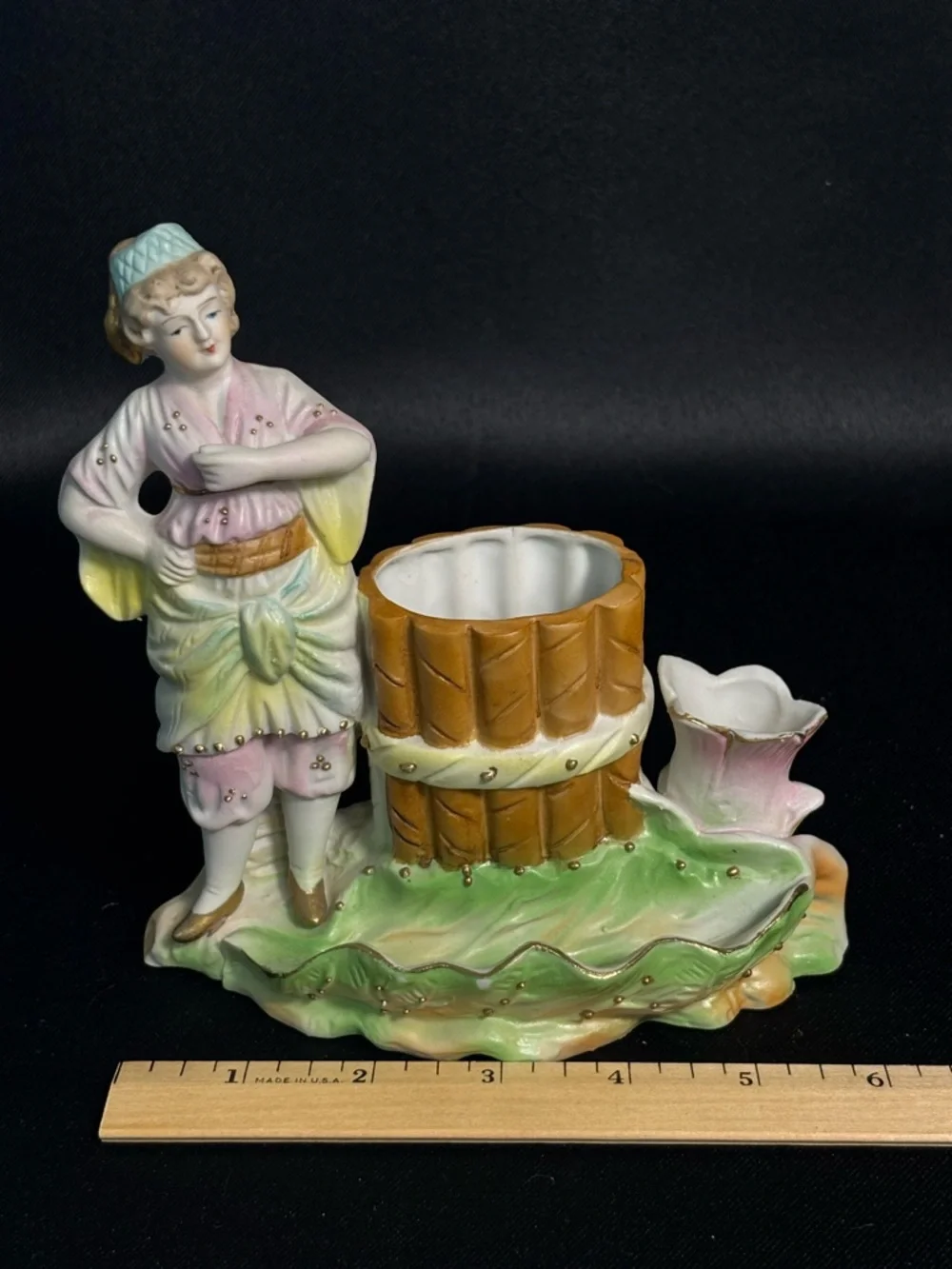 Vintage Occupied Japan Porcelain Bisque Victorian Woman Vase By Paulux 6.5”